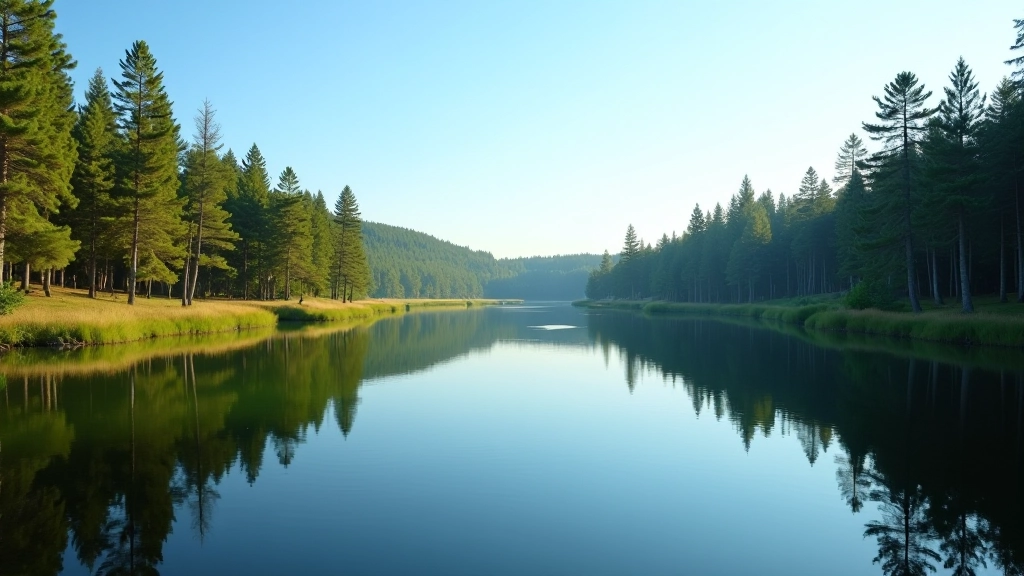 Beautiful scenic landscape view of Āraišu Lake with forested shoreline and clear water
